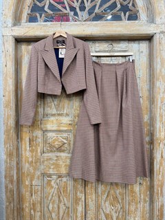 ЮБКА-трапеция МИДИ с защипами на талии (из полушерсти в мелкую клетку)