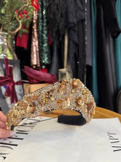 ОБОДОК "КОКОШНИК" золотой со стразами - фото 39989