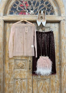 ЮБКА-КАРАНДАШ из пайеток, с разрезом сзади (длина 77 см), БОРДО - фото 40012