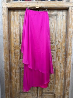 ПЛАТЬЕ на одно плечо из шифона в пол, многослойное (ФУКСИЯ) - фото 40064