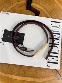 РЕМЕНЬ тонкий (1,5 см) из натуральной кожи  с золотой пряжкой - фото 40080