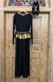 ПЛАТЬЕ длинное "Вторая кожа" с вырезом "Лодочка", юбкой-колокол и длинными рукавами (из нежного вискозного джерси BL) - фото 40123