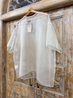 БЛУЗКА из органзы "АУРА", минималистичная, с коротким рукавом, с круглым вырезом, оверсайз (АЙВОРИ) - фото 40150