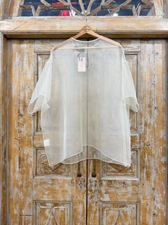 БЛУЗКА из органзы "АУРА", минималистичная, с коротким рукавом, с круглым вырезом, оверсайз (АЙВОРИ) - фото 40152