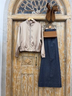 КУРТКА-БОМБЕР oversize, короткий (из атласа SCR, БЕЖЕВЫЙ)