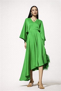 ПЛАТЬЕ вечернее  с рукавами кимоно, юбка ассиметрия по косой (из вискозы-кади) - фото 40366