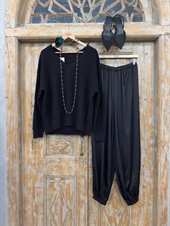 БРЮКИ "АЛЛАДИНЫ" свободные, на мягкой резинке, единый размер (из премиум атласа), ЧЕРНЫЙ - фото 40436