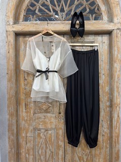 БРЮКИ "АЛЛАДИНЫ" свободные, на мягкой резинке, OneSize (из премиум атласа), ЧЕРНЫЙ