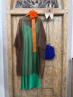 ПЛАТЬЕ-ЧЕХОЛ "АУРА" из органзы, минималистичное, с круглым вырезом, оверсайз (ШОКОЛАД) - фото 40480