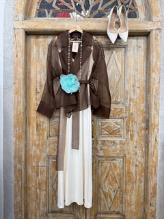 БЛУЗКА-накидка из органзы на запАхе, с отложным воротником (Органза/шелк в шоколадно-кофейном) - фото 40491