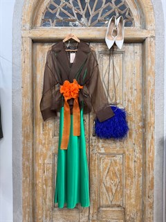 ПЛАТЬЕ-комбинация с подрезом  и двойными бретельками-спагетти, по косой (из атласа), длинное - фото 40500