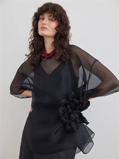 БРОШЬ-ЧОКЕР, ЦВЕТОК "ПИОН" среднего размера (ЧЕРНЫЙ)