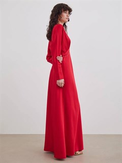 ПЛАТЬЕ с драпировкой, подрезом на запАхе, цельнокроенными рукавами и двойной юбкой по косой (из премиум-атласа), (D-100), КРАСНЫЙ - фото 40684