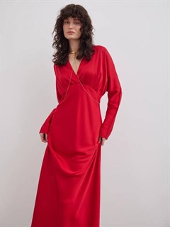 ПЛАТЬЕ с драпировкой, подрезом на запАхе, цельнокроенными рукавами и двойной юбкой по косой (из премиум-атласа), (D-100), КРАСНЫЙ - фото 40685