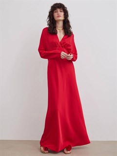 ПЛАТЬЕ с драпировкой, подрезом на запАхе, цельнокроенными рукавами и двойной юбкой по косой (из премиум-атласа), (D-100), КРАСНЫЙ - фото 40686