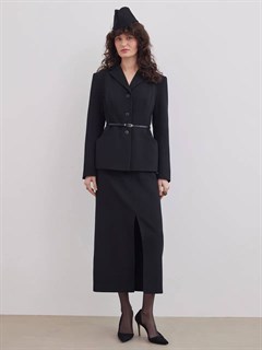 ЖАКЕТ приталенный "Марлен", однобортный (из черной шерсти в рубчик) - фото 40705