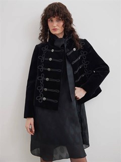 ЖАКЕТ-МУНДИР "Наполеон" из бархата, расшитый в стиле тесьмой, (ЧЕРНЫЙ)