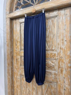 БРЮКИ "АЛЛАДИНЫ" свободные, на мягкой резинке, единый размер (из премиум атласа), ТЕМНО-СИНИЙ - фото 40766