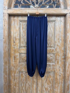 БРЮКИ "АЛЛАДИНЫ" свободные, на мягкой резинке, единый размер (из премиум атласа), ТЕМНО-СИНИЙ - фото 40767