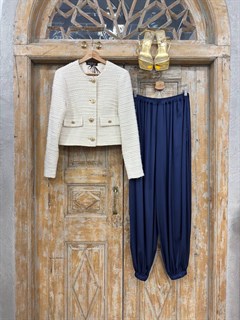 БРЮКИ "АЛЛАДИНЫ" свободные, на мягкой резинке, единый размер (из премиум атласа), ТЕМНО-СИНИЙ - фото 40770