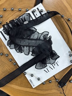 ВОРОТНИК с оборками из шелковой органзы на завязках (ЧЕРНЫЙ)