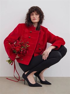 ЖАКЕТ-МУНДИР "Наполеон" из бархата, расшитый в стиле тесьмой, (КРАСНЫЙ)