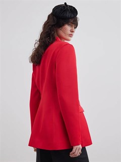 Жакет "Эмили", приталенный, однобортный, с цельнокроеным воротником  (из плотного атласа), КРАСНЫЙ - фото 40854