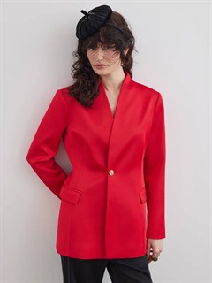 Жакет "Эмили", приталенный, однобортный, с цельнокроеным воротником  (из плотного атласа), КРАСНЫЙ - фото 40856