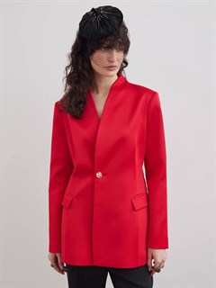 Жакет "Эмили", приталенный, однобортный, с цельнокроеным воротником  (из плотного атласа), КРАСНЫЙ - фото 40857