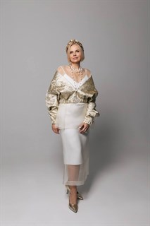 КУРТКА-БОМБЕР оверсайз, короткий (из золотого жаккарда) - фото 40926