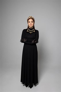 ПЛАТЬЕ длинное "Вторая кожа" с горлом, юбкой-колокол и длинными рукавами (из нежного вискозного джерси BL) - фото 40940