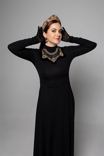 ПЛАТЬЕ длинное "Вторая кожа" с горлом, юбкой-колокол и длинными рукавами (из нежного вискозного джерси BL) - фото 40942