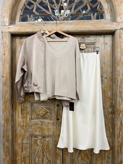 ДЖЕМПЕР двусторонний (V-образный и круглый вырез)  из хлопка, ЖЕМЧУЖНО-КРЕМОВЫЙ