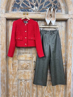 БРЮКИ ШИРОКИЕ "ТРУБЫ"  (из ЭКО-кожи "КРОКОДИЛ"), ЗЕЛЕНЫЙ - фото 41126