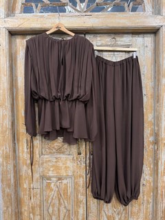 БРЮКИ "АЛЛАДИНЫ" свободные, на мягкой резинке, единый размер (из шифона), ШОКОЛАД - фото 41190