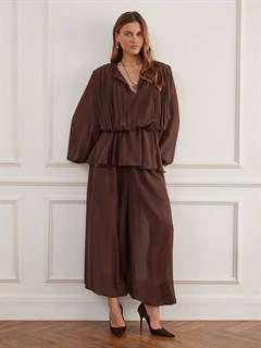 БРЮКИ "АЛЛАДИНЫ" свободные, на мягкой резинке, единый размер (из шифона), ШОКОЛАД - фото 41203