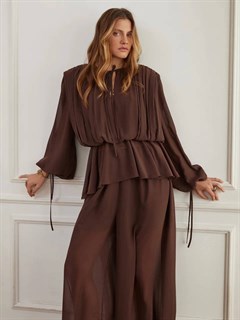 БРЮКИ "АЛЛАДИНЫ" свободные, на мягкой резинке, единый размер (из шифона), ШОКОЛАД - фото 41206