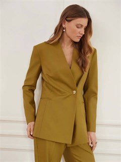 Жакет "Эмили", приталенный, однобортный, с цельнокроеным воротником  (из костюмной премиум шерсти), ГРУША