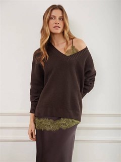 ДЖЕМПЕР двусторонний (V-образный и круглый вырез)  из хлопка, ШОКОЛАДНЫЙ