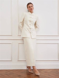 КИТАЙСКИЙ жакет "Mandarin"  (из премиум костюмной шерсти), МОЛОЧНО-БЕЛЫЙ