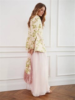 ПЛАТЬЕ на одно плечо из шифона в пол, многослойное (ПЕРСИК)