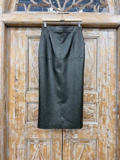 ЮБКА-карандаш с отстрочкой крестом (зауженная, высокая шлица, из ЭКО-кожи "КРОКОДИЛ", D-90), ЗЕЛЕНЫЙ - фото 41337