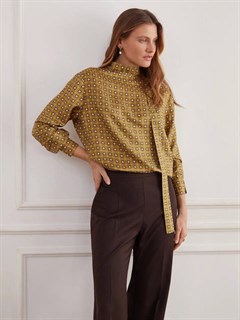 БЛУЗКА с тонким воротником-БАНТ (из натурального шелка)