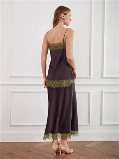 ЮБКА атласная  с кружевом однослойная по косой D-92 (из премиум-атласа), ШОКОЛАД с зеленым - фото 41507