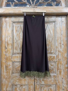 ЮБКА атласная  с кружевом однослойная по косой D-92 (из премиум-атласа), ШОКОЛАД с зеленым - фото 41516