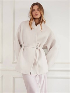 ПАЛЬТО укороченное со спущенным плечом и воротником кимоно (премиум шерсть), ПУДРА