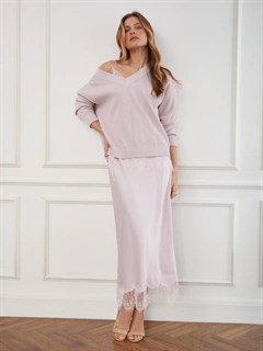 ТОП на тонких бретельках с кружевом (из мягкого атласа), ПУДРОВО-РОЗОВЫЙ - фото 41615