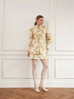 ЮБКА (ТРАПЕЦИЯ, D-45, МИНИ, из шелкового жаккарда GUCCI), БЕЖЕВЫЙ в цветы