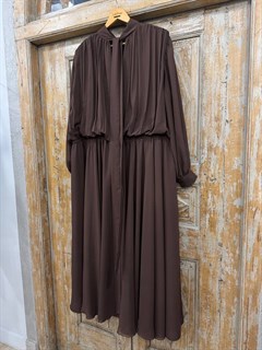 ПЛАТЬЕ c драпировкой на плечах и юбкой-солнце, многослойное, из шифона (ШОКОЛАД) - фото 41725