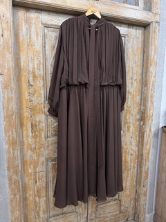 ПЛАТЬЕ c драпировкой на плечах и юбкой-солнце, многослойное, из шифона (ШОКОЛАД) - фото 41726